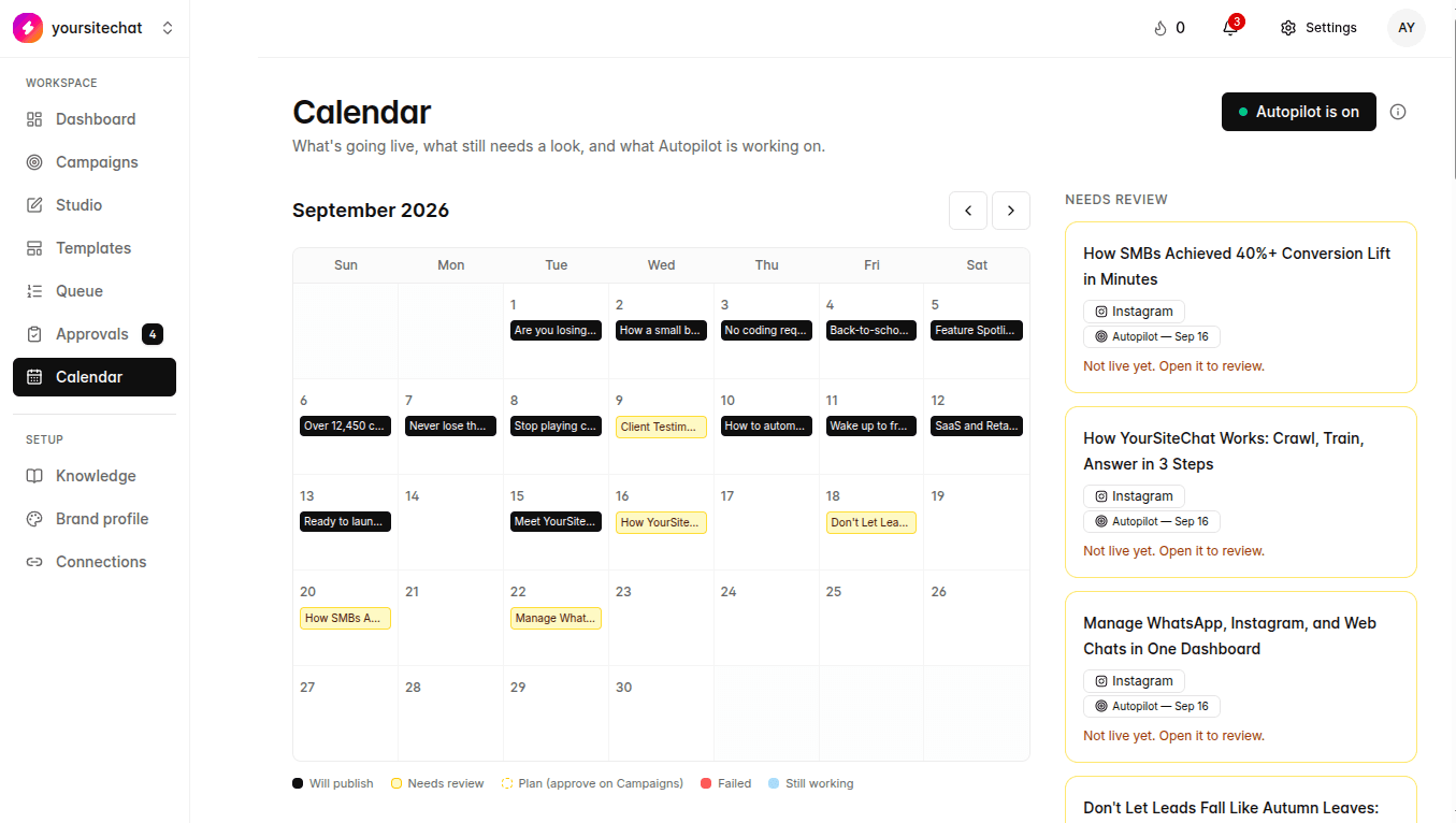Content calendar in TheViralMarketing