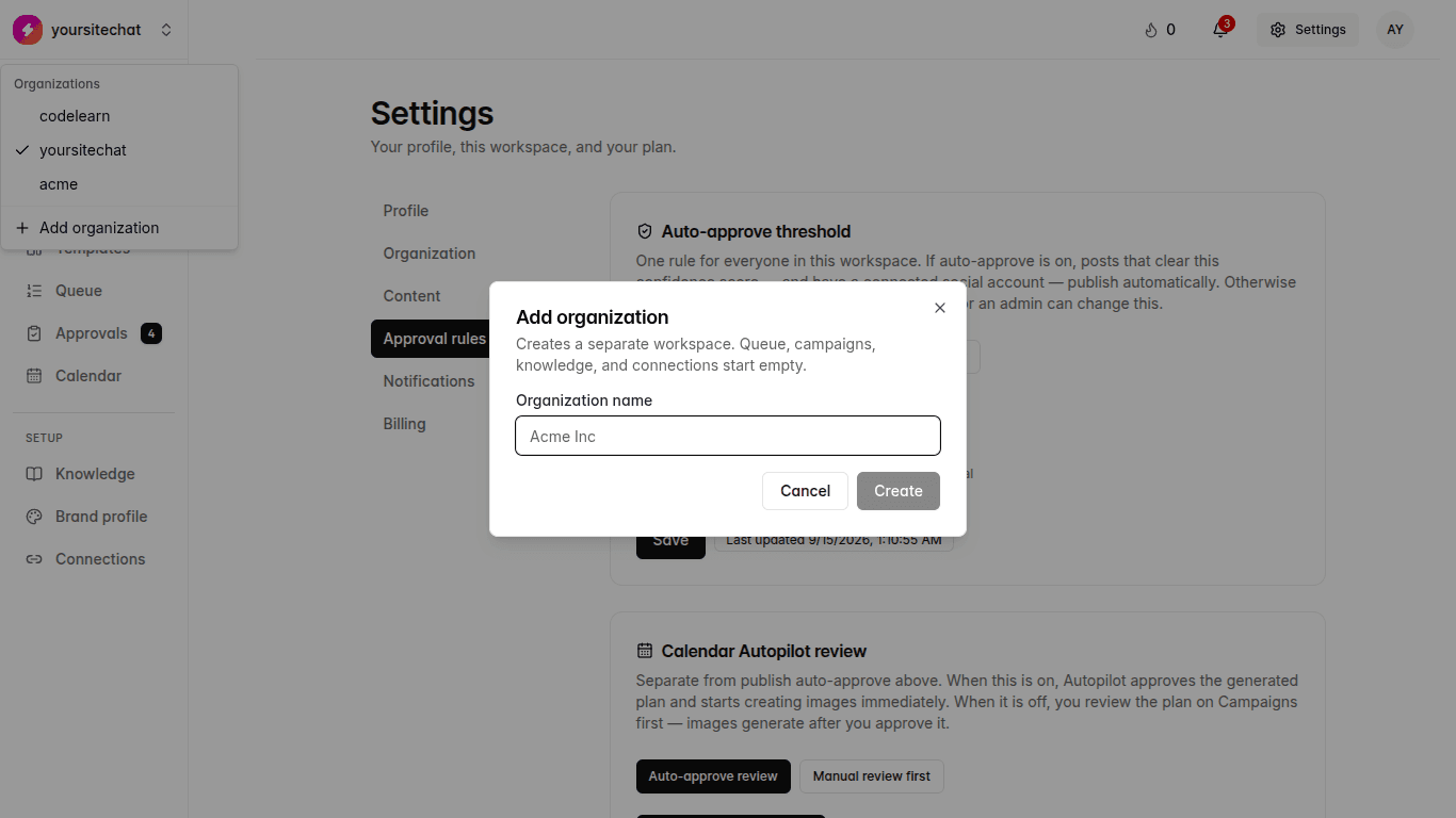 Add organization in TheViralMarketing