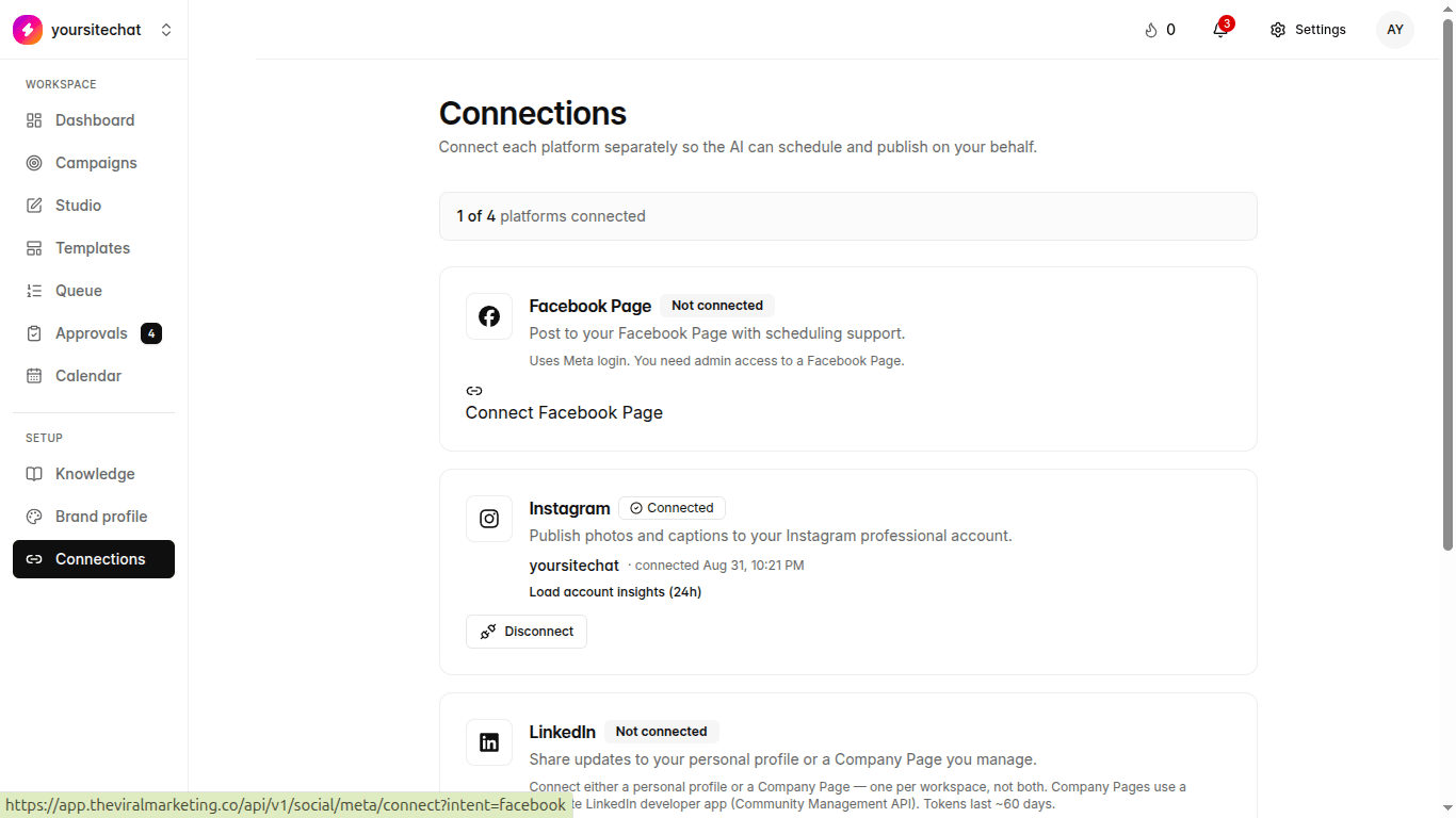 Social connections screen in TheViralMarketing