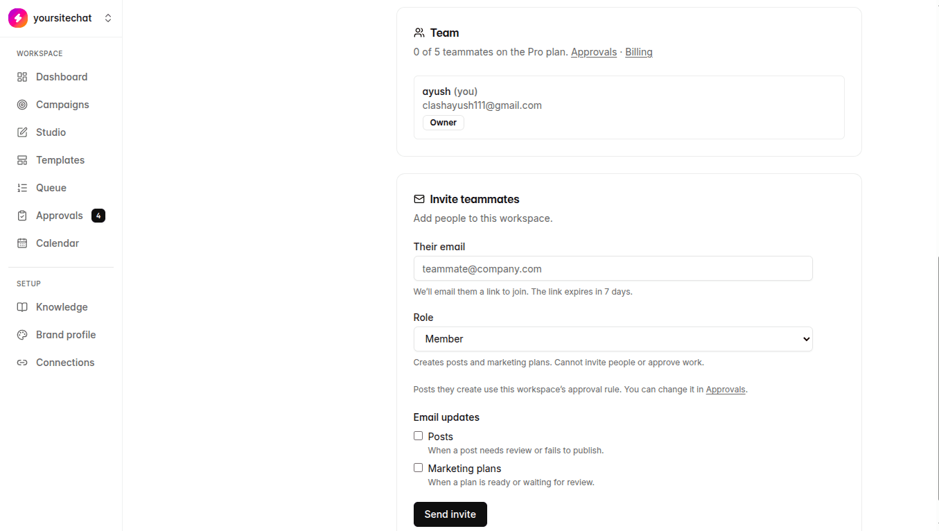 Invite teammates in TheViralMarketing